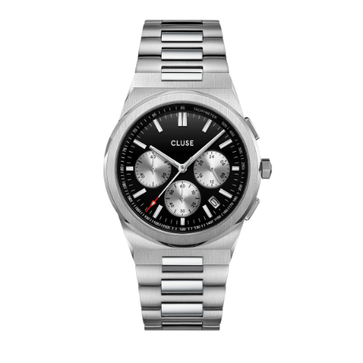 CLUSE Vigoureux Chronograph Black/Silver Link CW20807