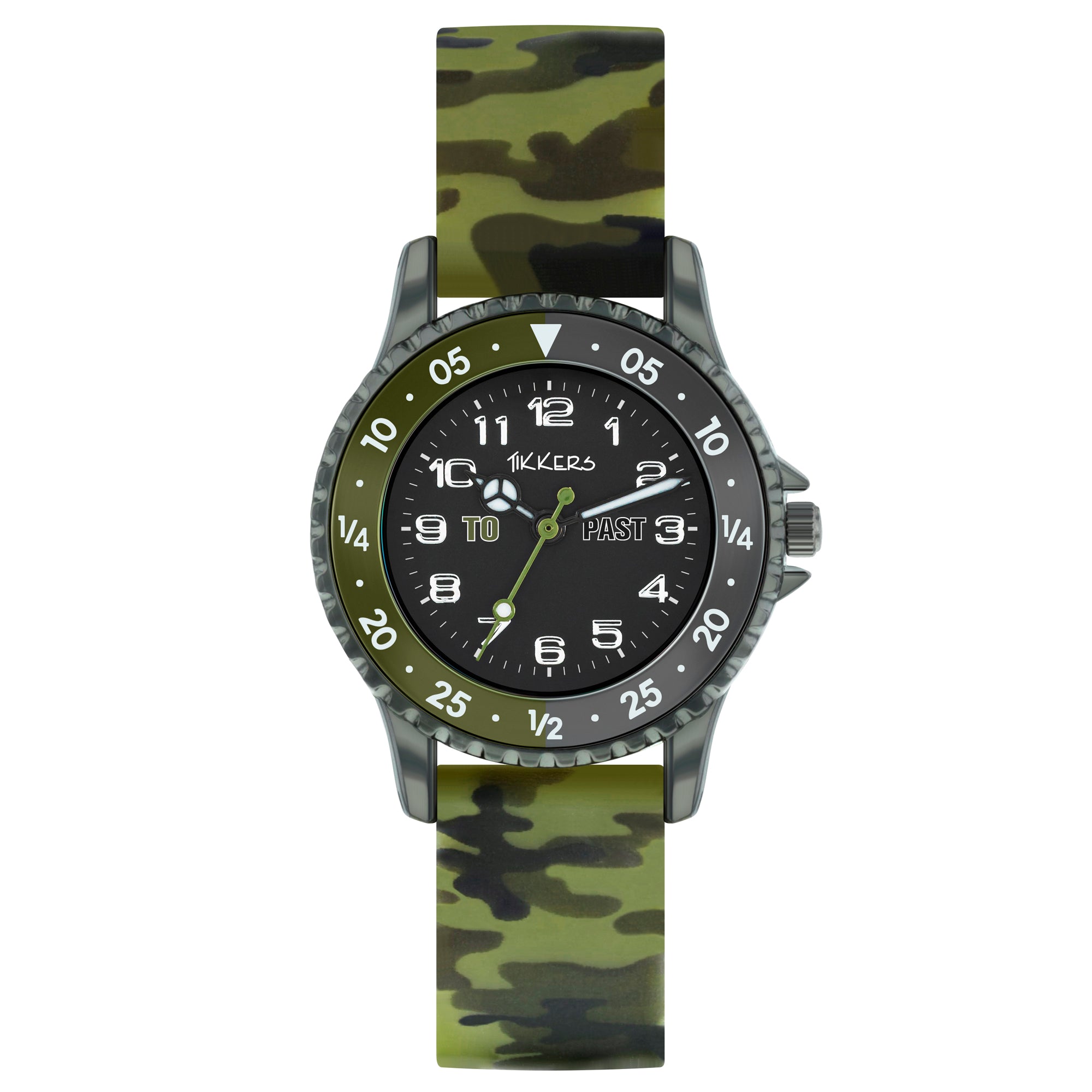 Tikkers Adventure Green Camo Silicone Strap Watch