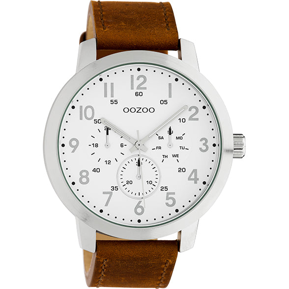 Oozoo Watch C10505 / 45mm / Silver / White / Brown
