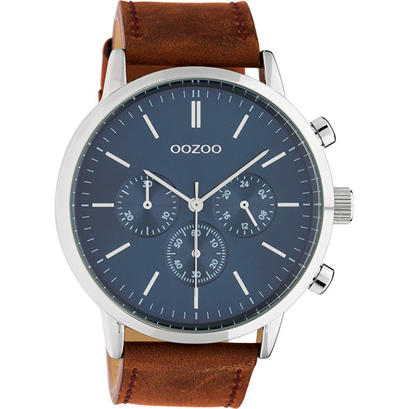Oozoo Watch C10540 / 48mm / Silver / Dark Blue / Cognac