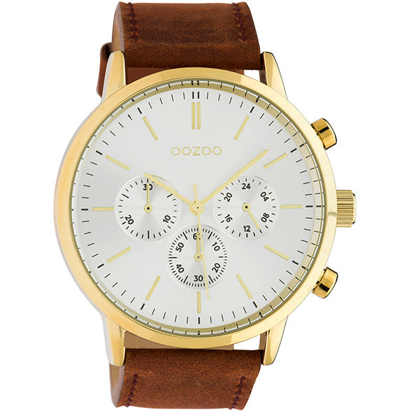 Oozoo Watch C10542 / 48mm / Gold / White / Cognac