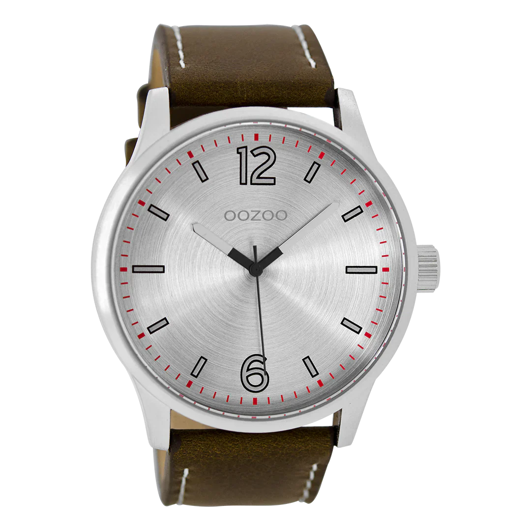 Oozoo Watch C9048 / 46mm / Silver / Dark Brown