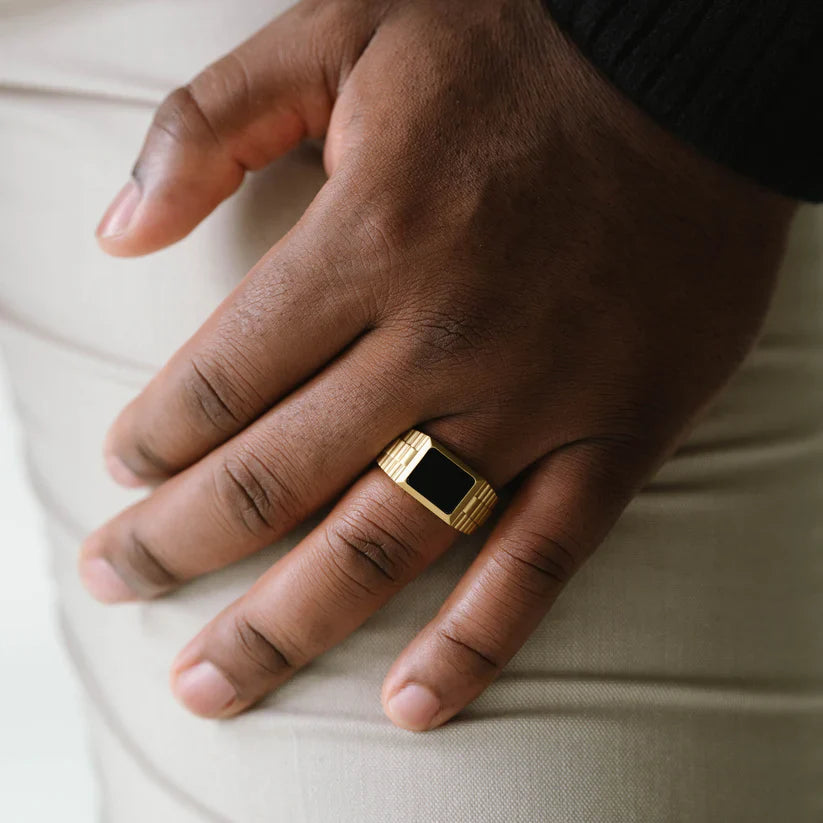 Steel & Barnett Hudson 18K Gold (PVD) & Black Onyx Gemstone Ring