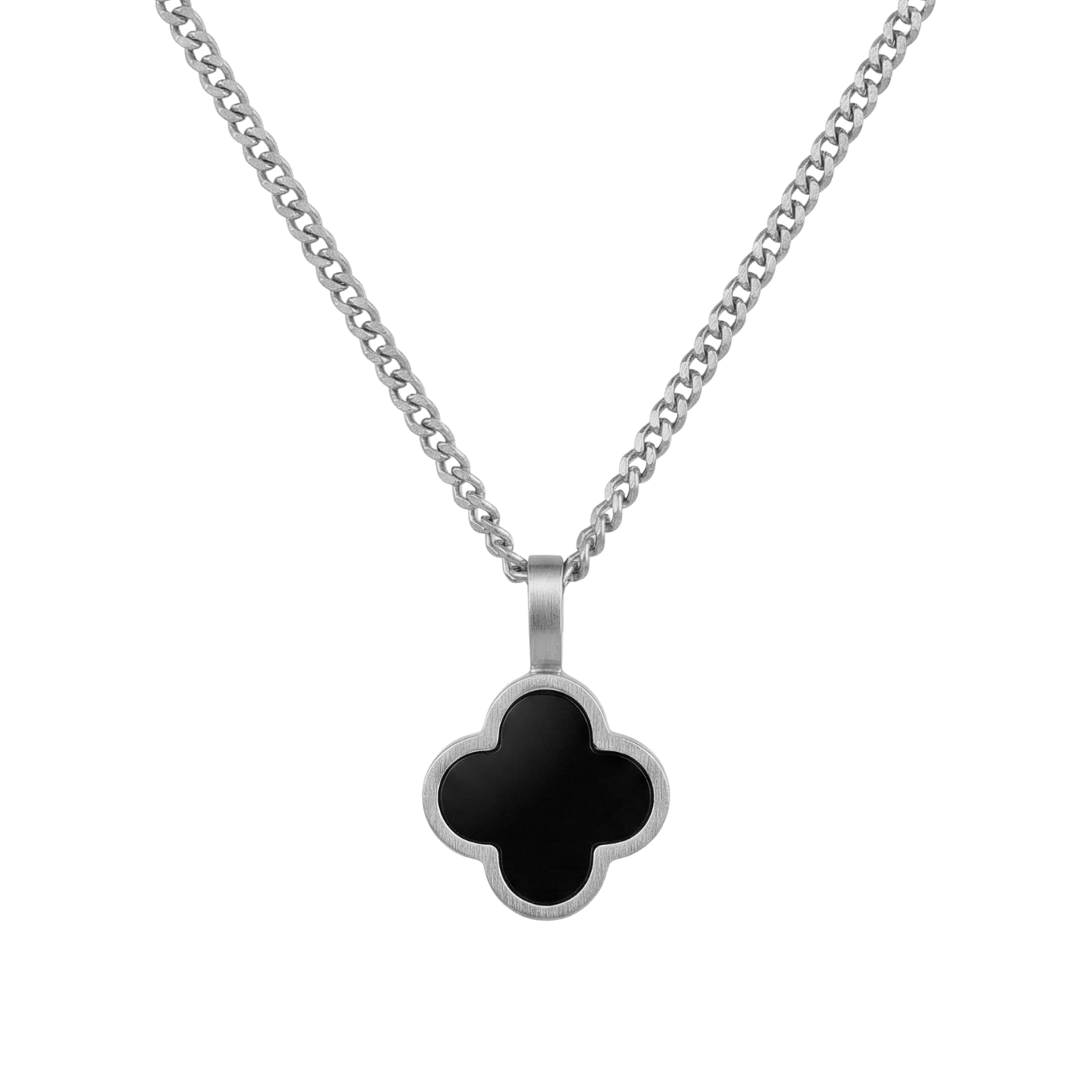 Steel & Barnett Clover - Silver & Black - Adjustable Necklace - N-CLO01