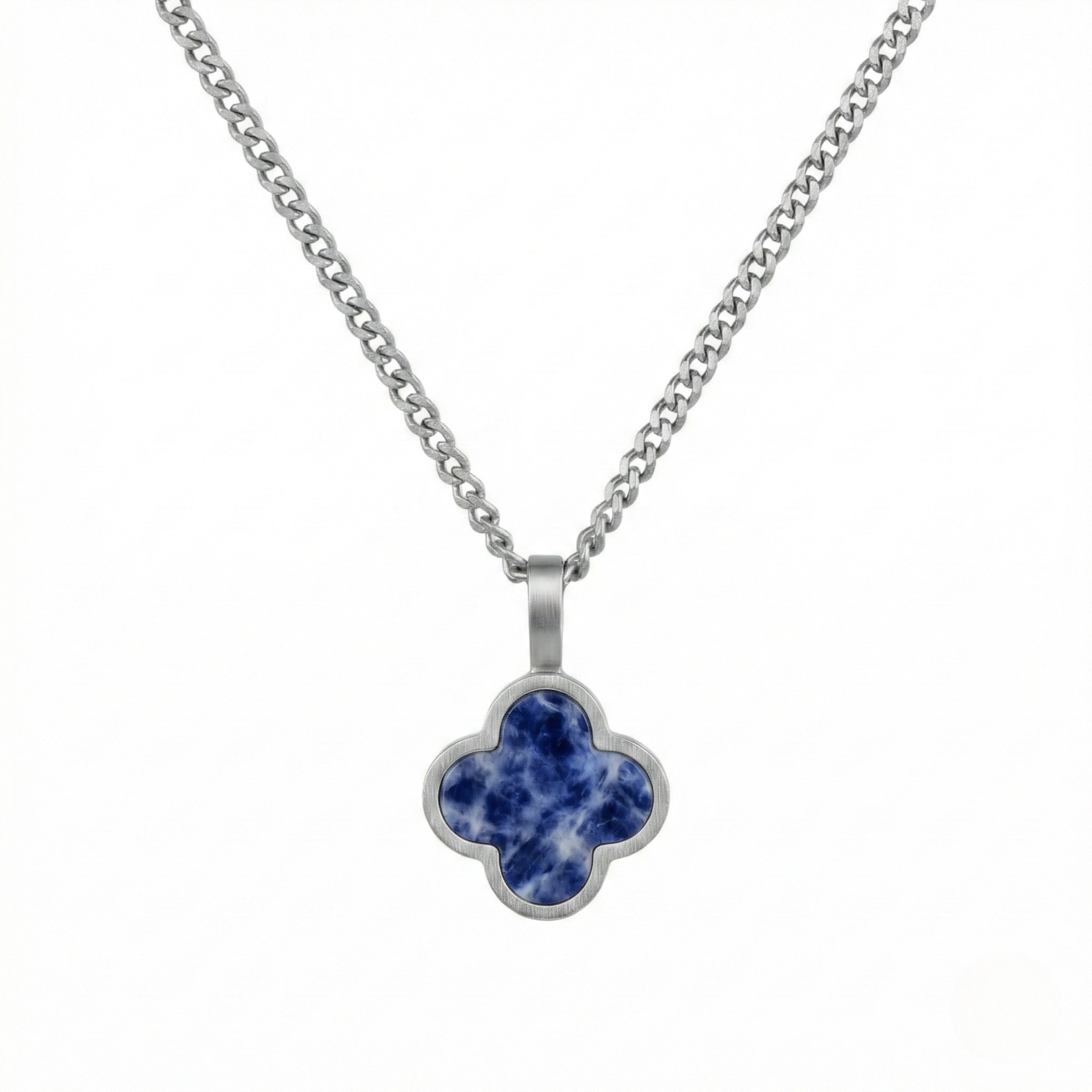 Steel & Barnett Clover - Silver & Blue - Adjustable Necklace - N-CLO05